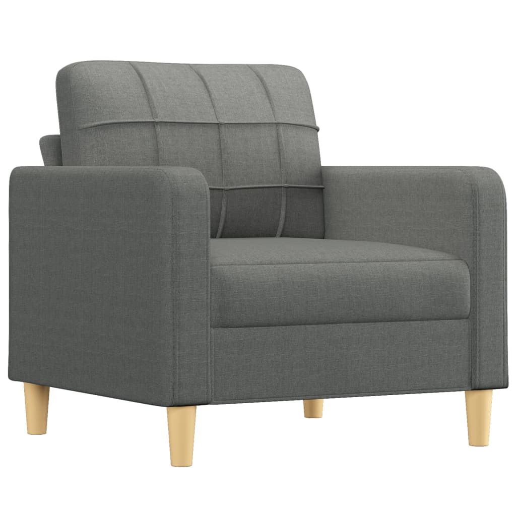 3-piece sofa set with cushions in dark grey fabric
