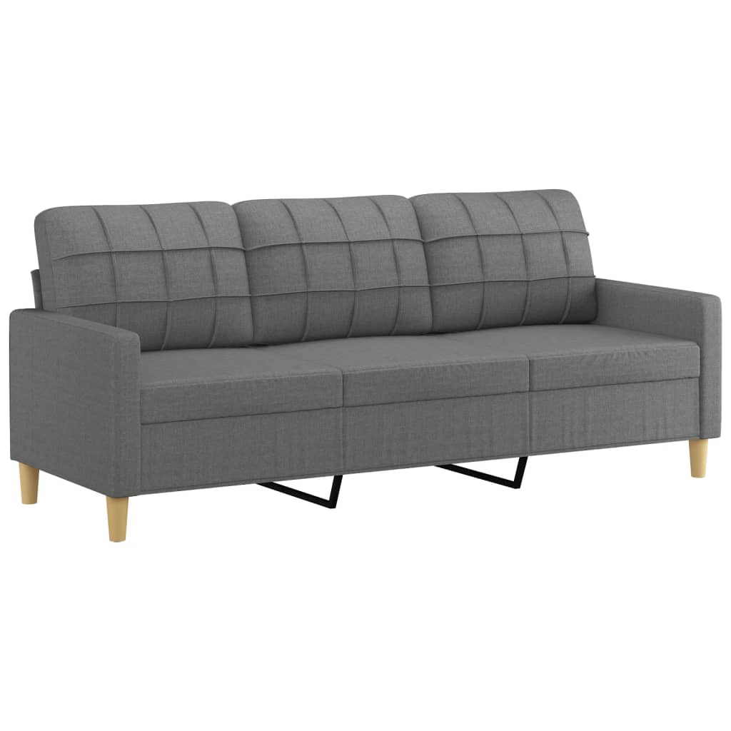 3-piece sofa set with cushions in dark grey fabric