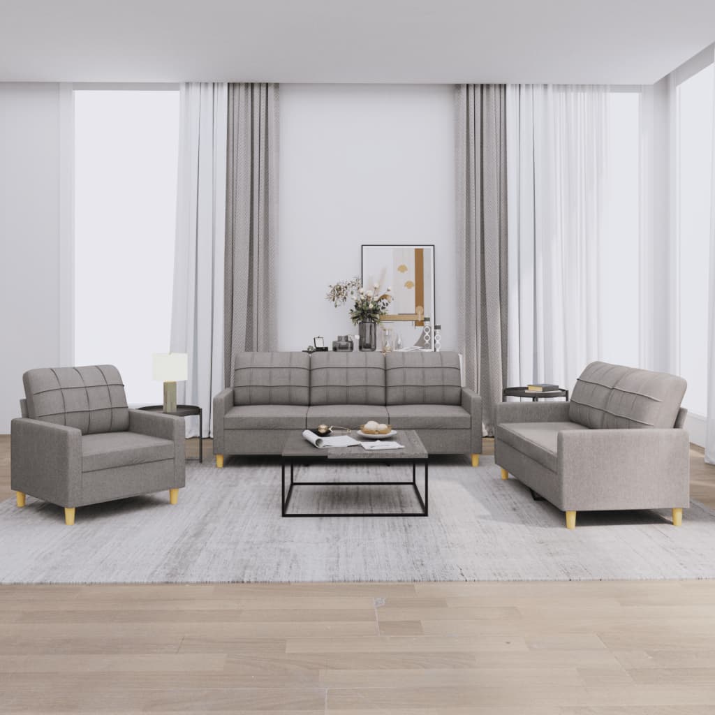 3-piece sofa set with cushions in taupe fabric