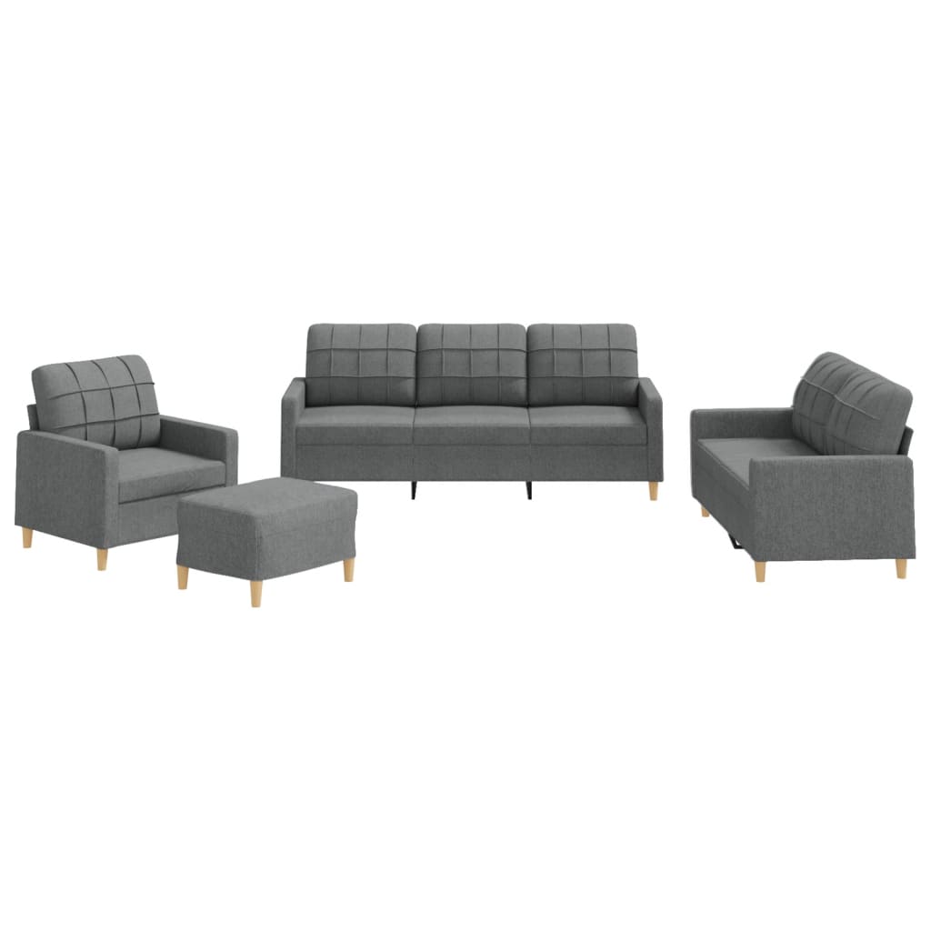 4-piece sofa set with cushions in dark grey fabric