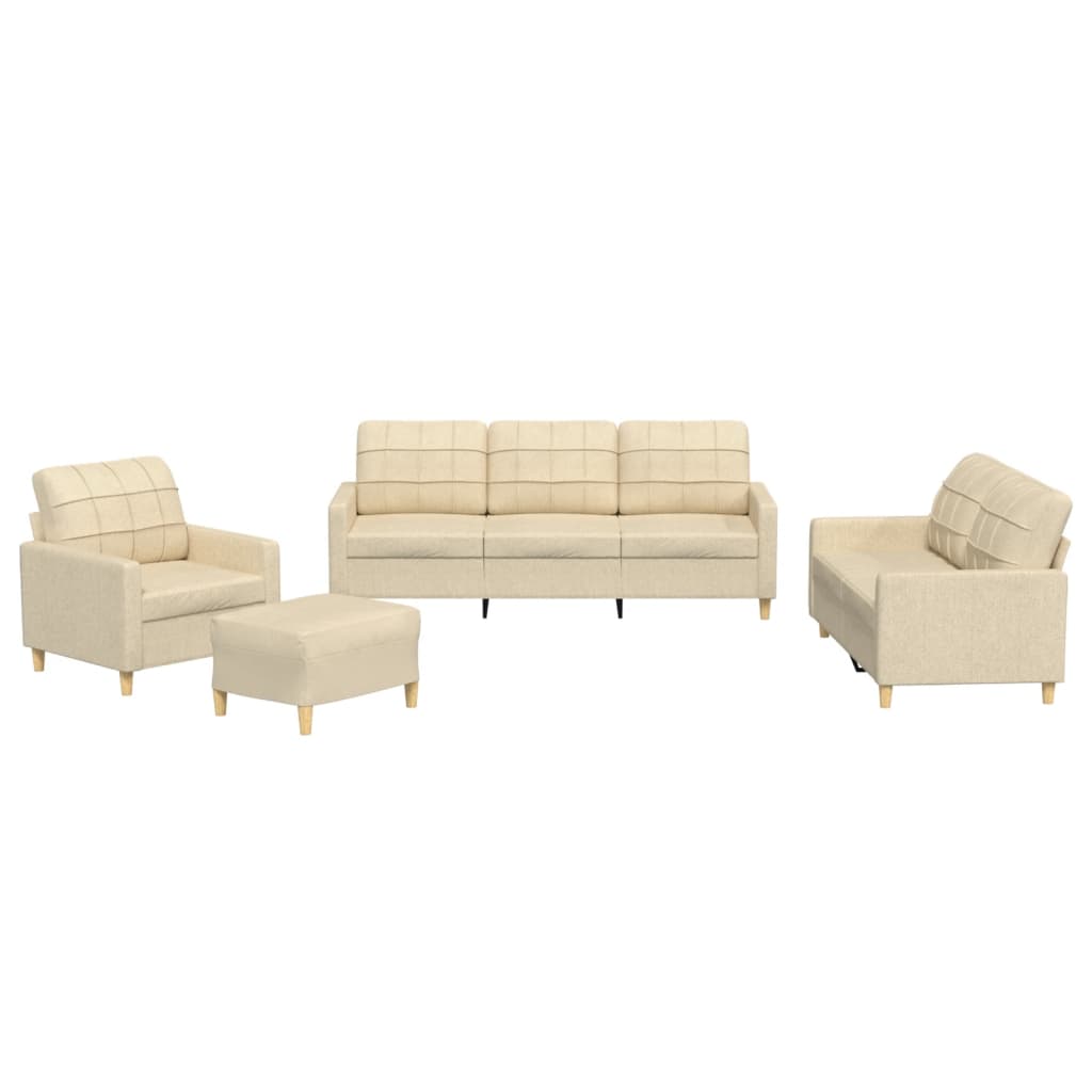 4-piece sofa set with cushions in cream fabric