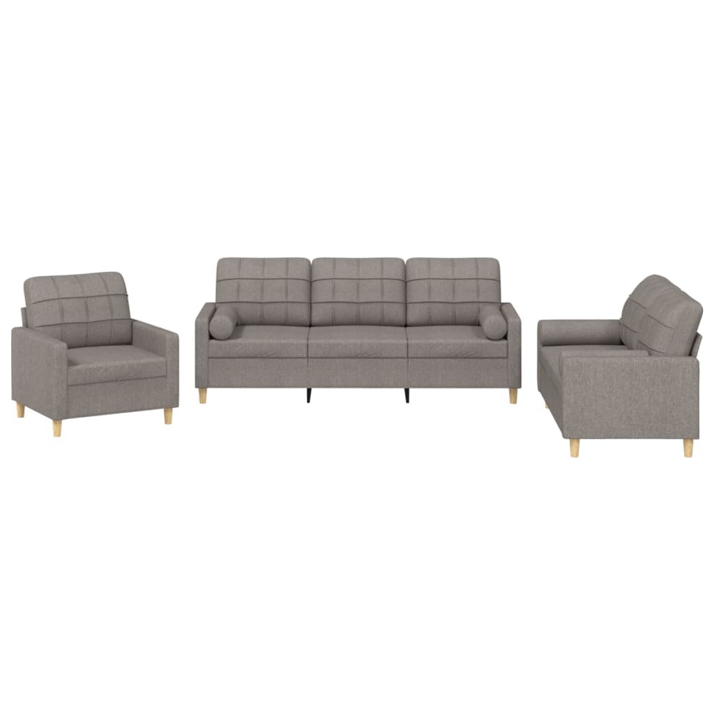 3-piece sofa set with cushions in taupe fabric