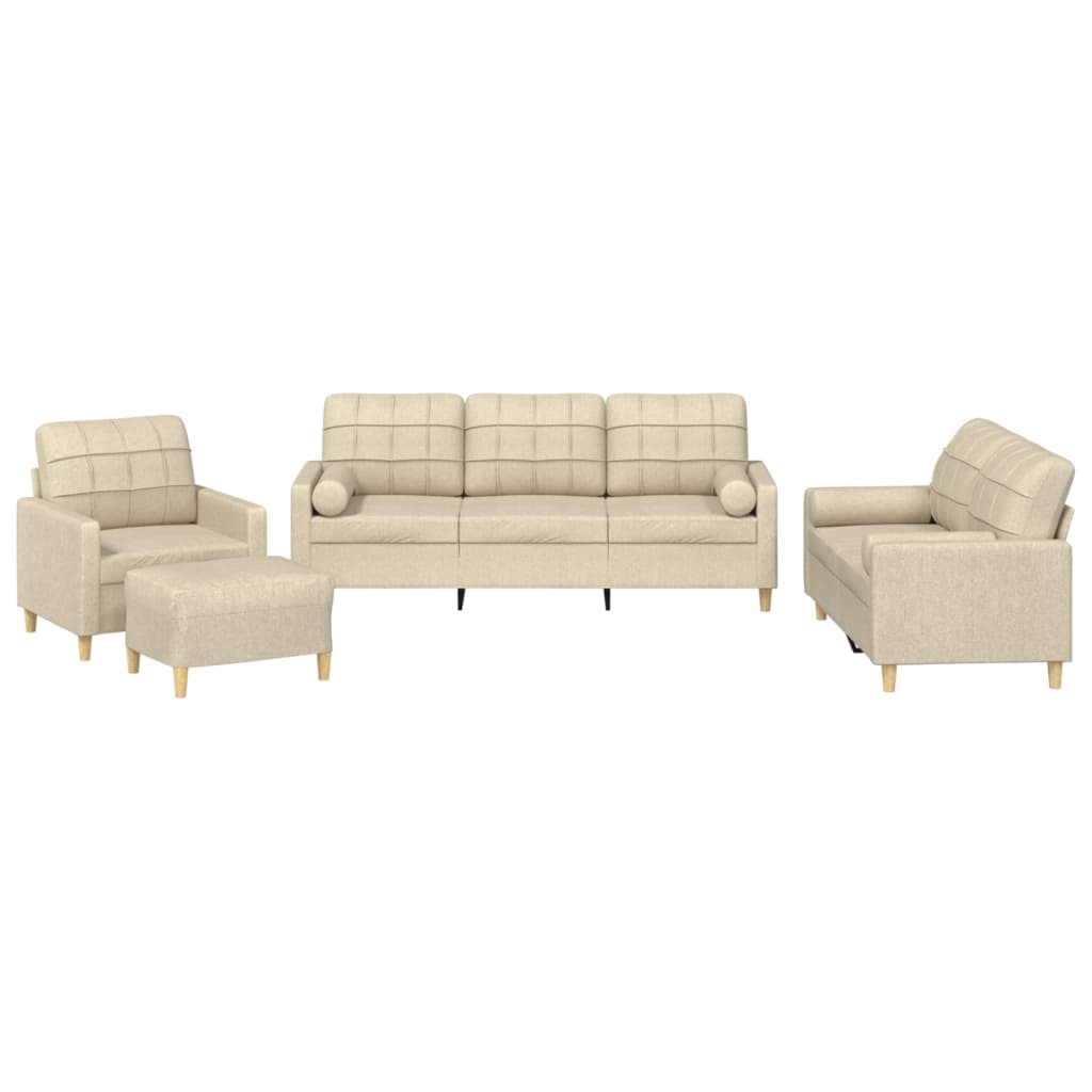 4-piece sofa set with cushions in cream fabric