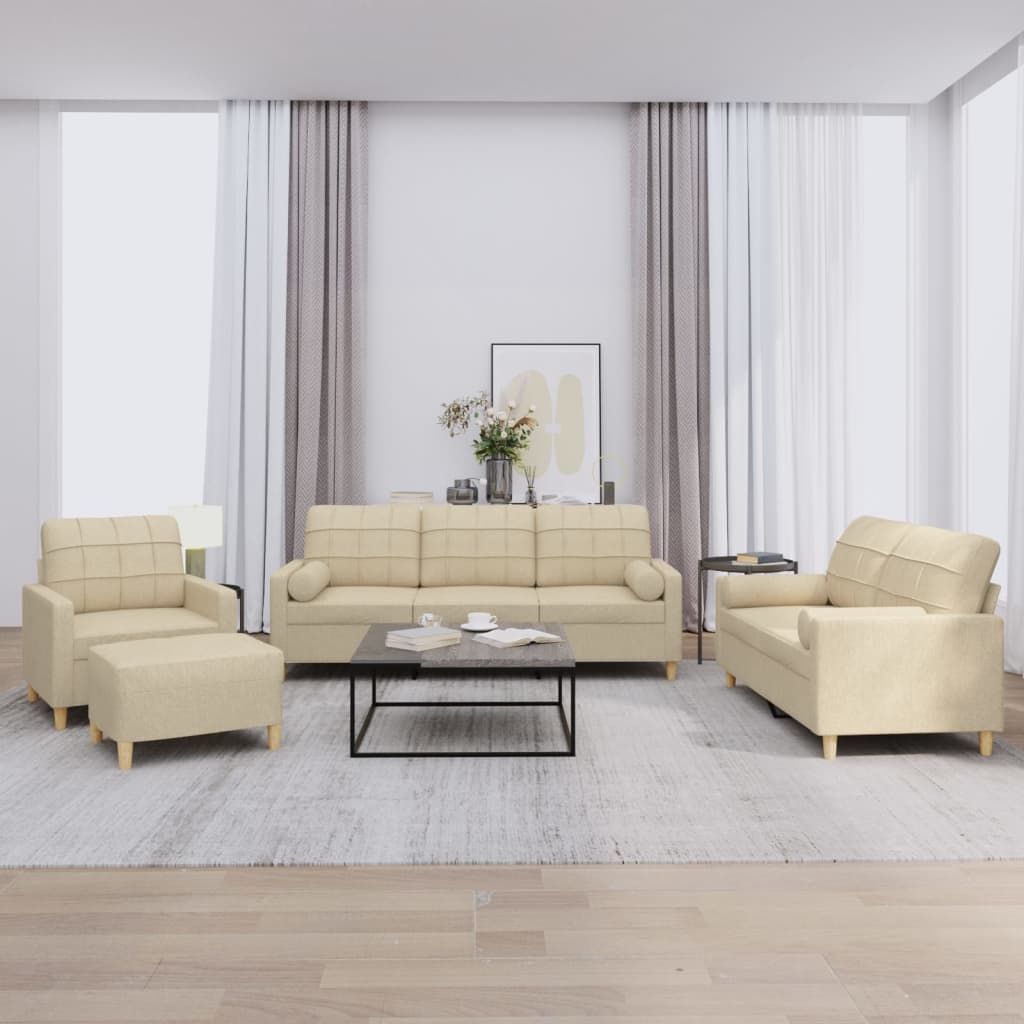 4-piece sofa set with cushions in cream fabric