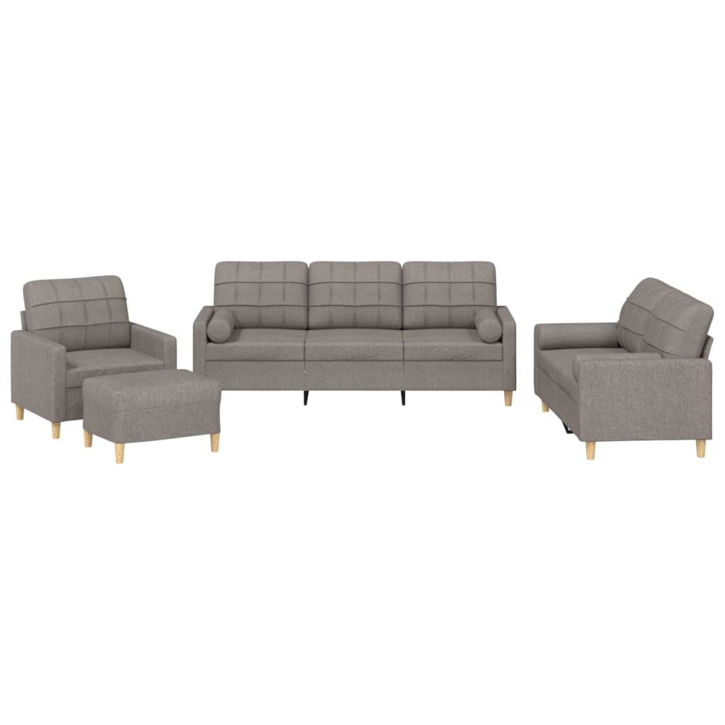 4-piece sofa set with cushions in taupe fabric