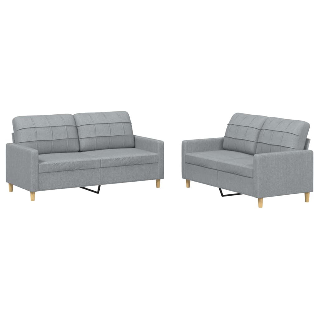 2-piece sofa set with cushions in light grey fabric