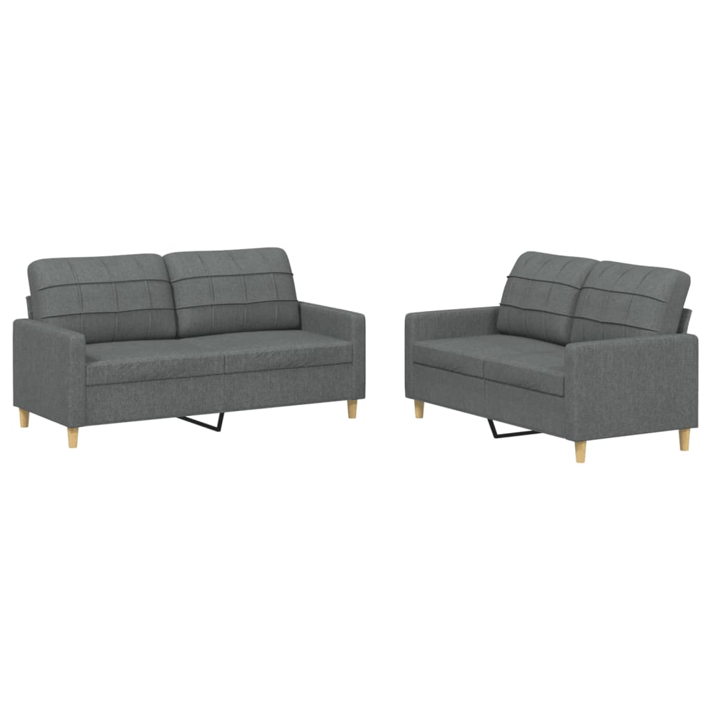 2-piece sofa set with cushions in dark grey fabric