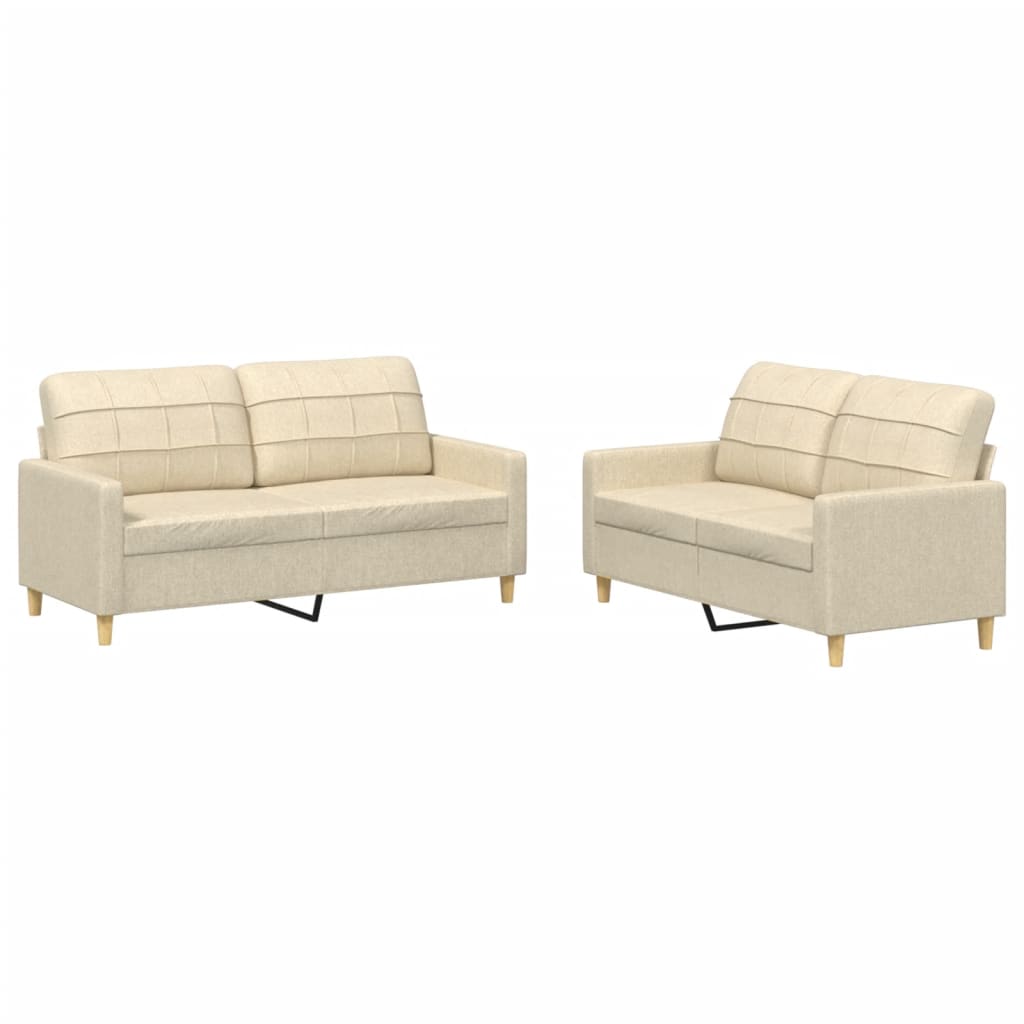 2-piece sofa set with cushions in cream fabric