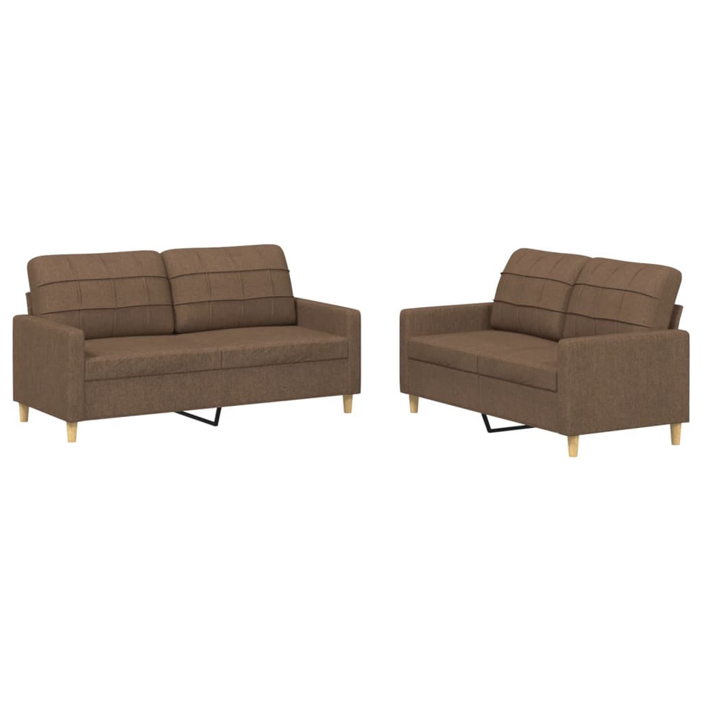 2-piece sofa set with cushions brown fabric