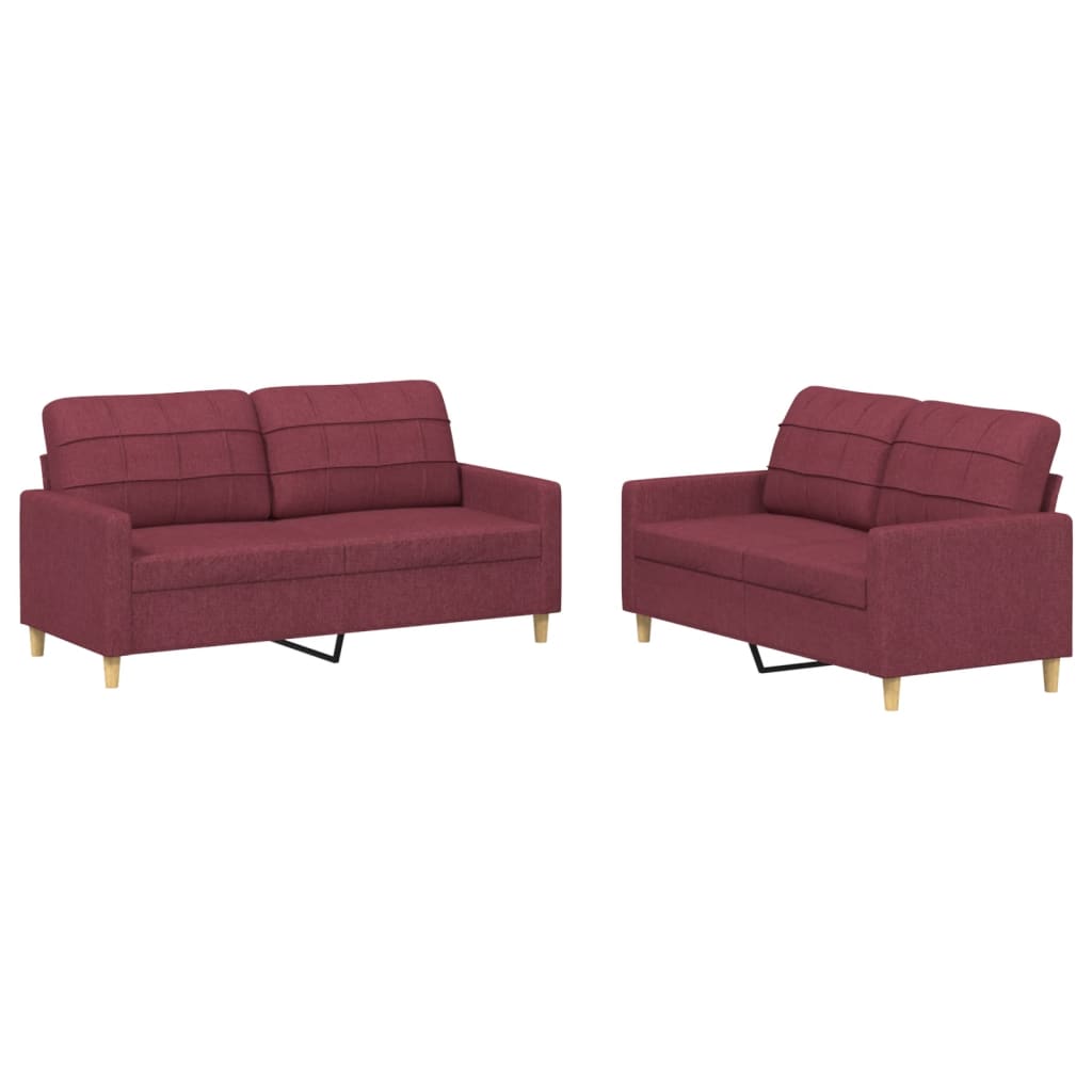 2-piece sofa set with cushions in wine red fabric
