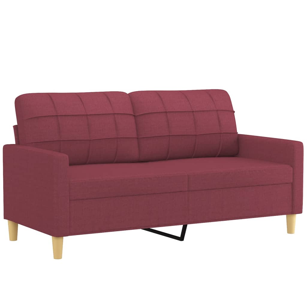 2-piece sofa set with cushions in wine red fabric