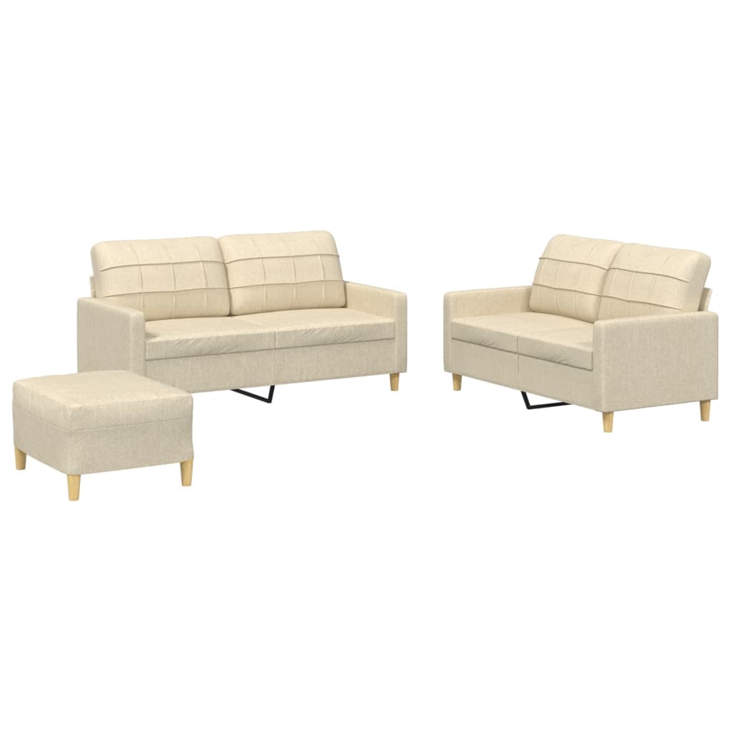 3-piece sofa set with cushions in cream fabric