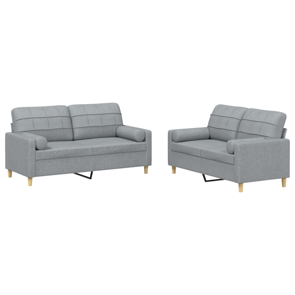 2-piece sofa set with cushions in light grey fabric
