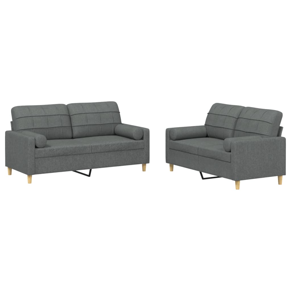 2-piece sofa set with cushions in dark grey fabric