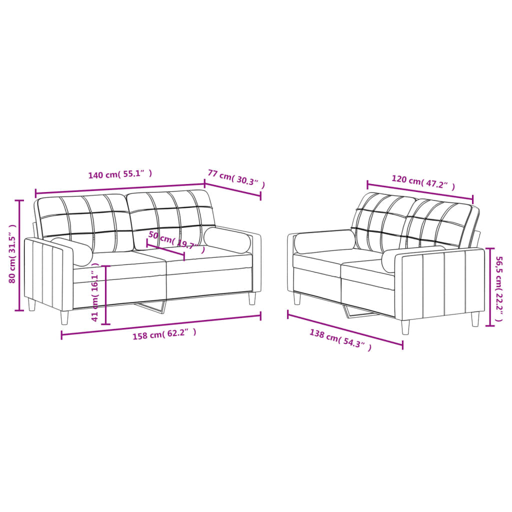 2-piece sofa set with cushions in dark grey fabric