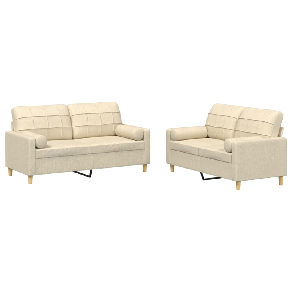 2-piece sofa set with cushions in cream fabric