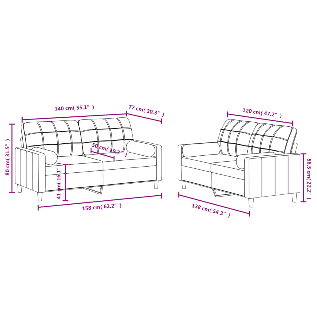 2-piece sofa set with cushions in taupe fabric