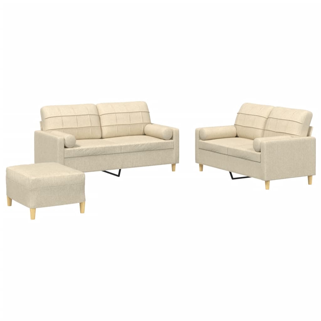 3-piece sofa set with cushions in cream fabric