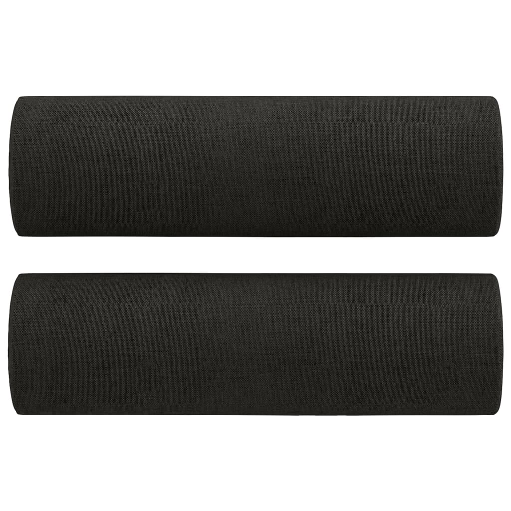 3-tlg. Sofagarnitur mit Kissen Schwarz Stoff