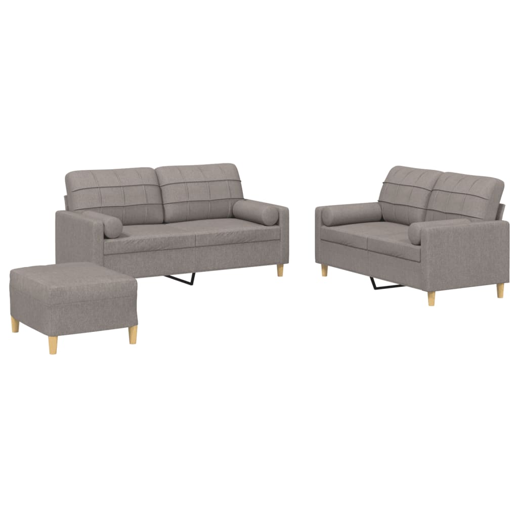 3-piece sofa set with cushions in taupe fabric
