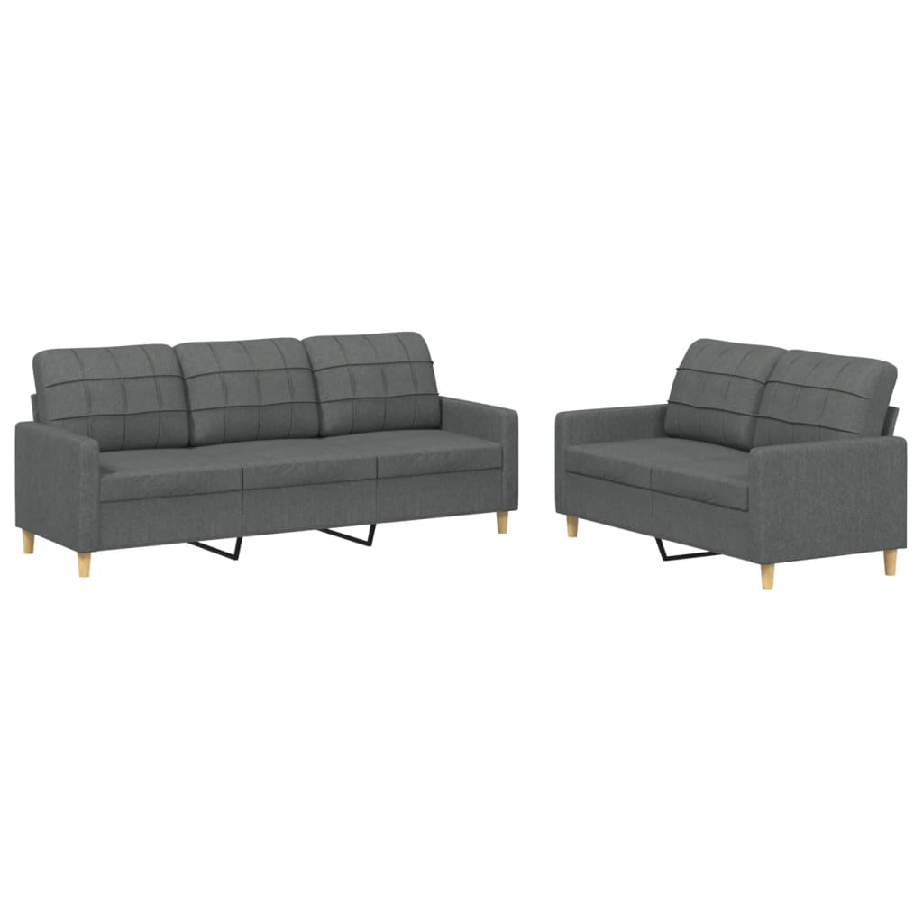 2-piece sofa set with cushions in dark grey fabric