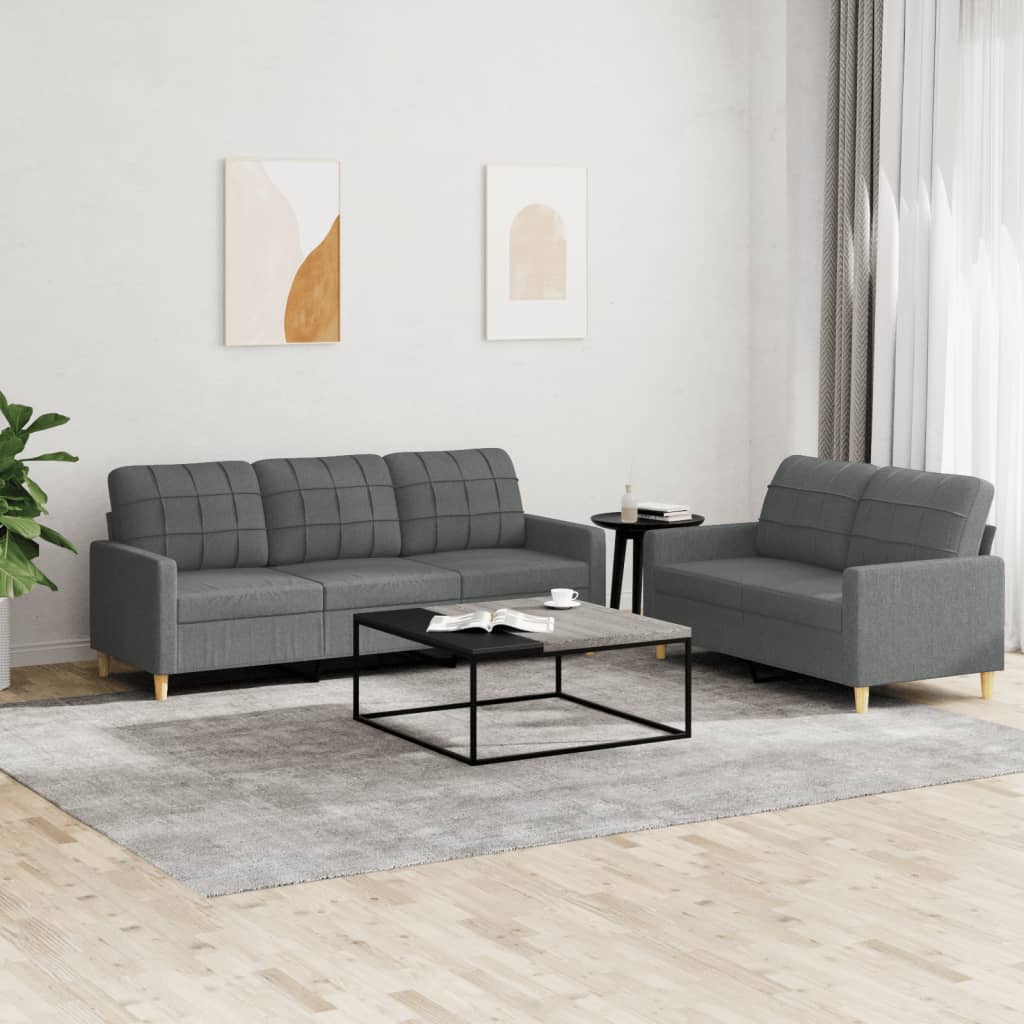 2-piece sofa set with cushions in dark grey fabric