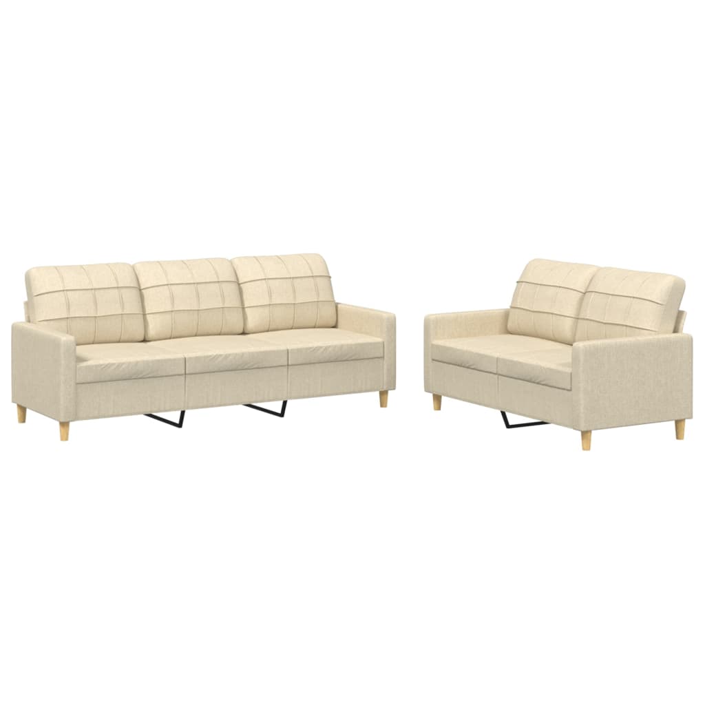 2-piece sofa set with cushions in cream fabric