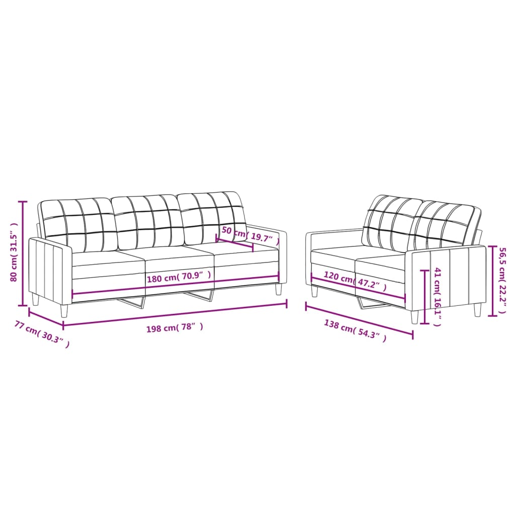 2-piece sofa set with cushions in cream fabric