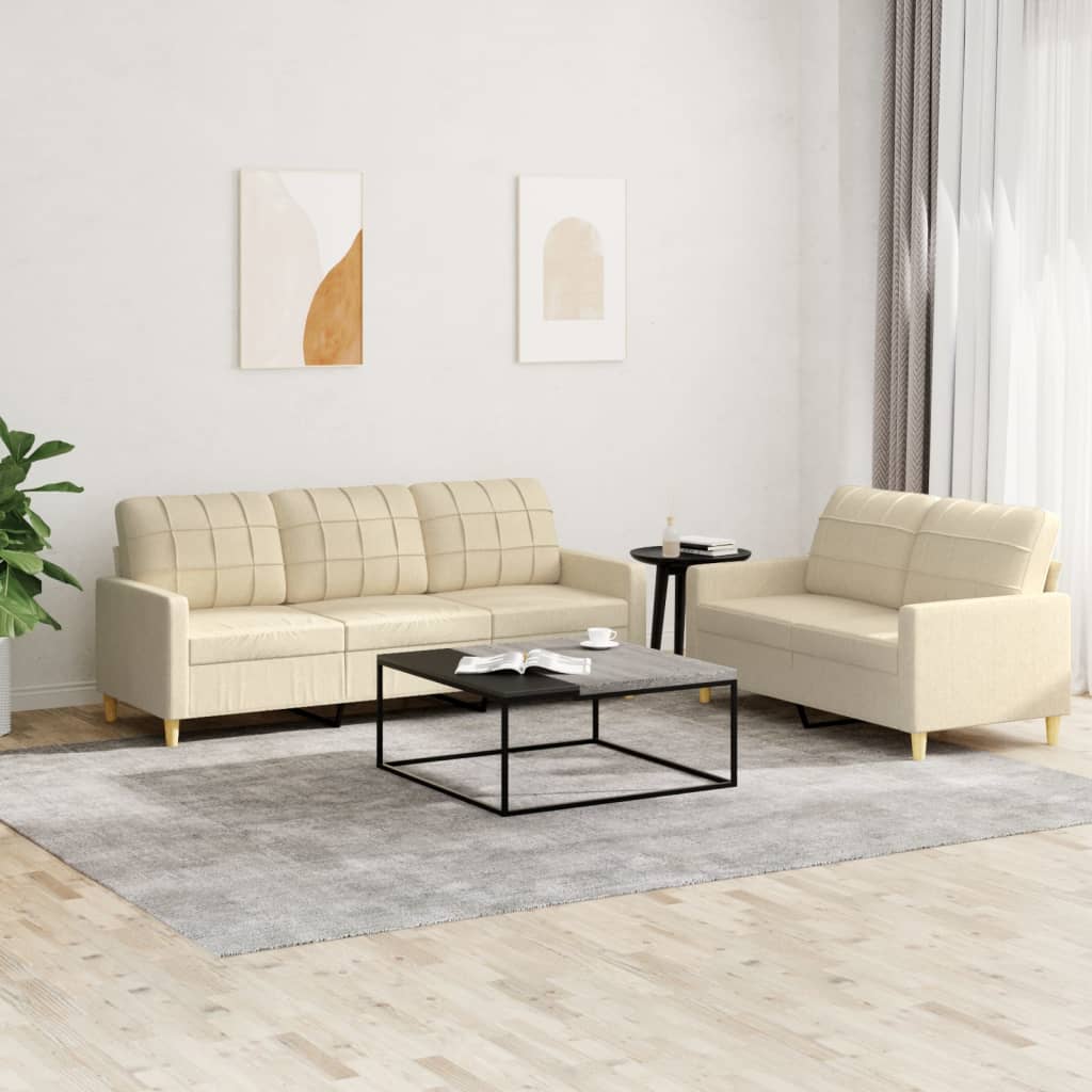 2-piece sofa set with cushions in cream fabric