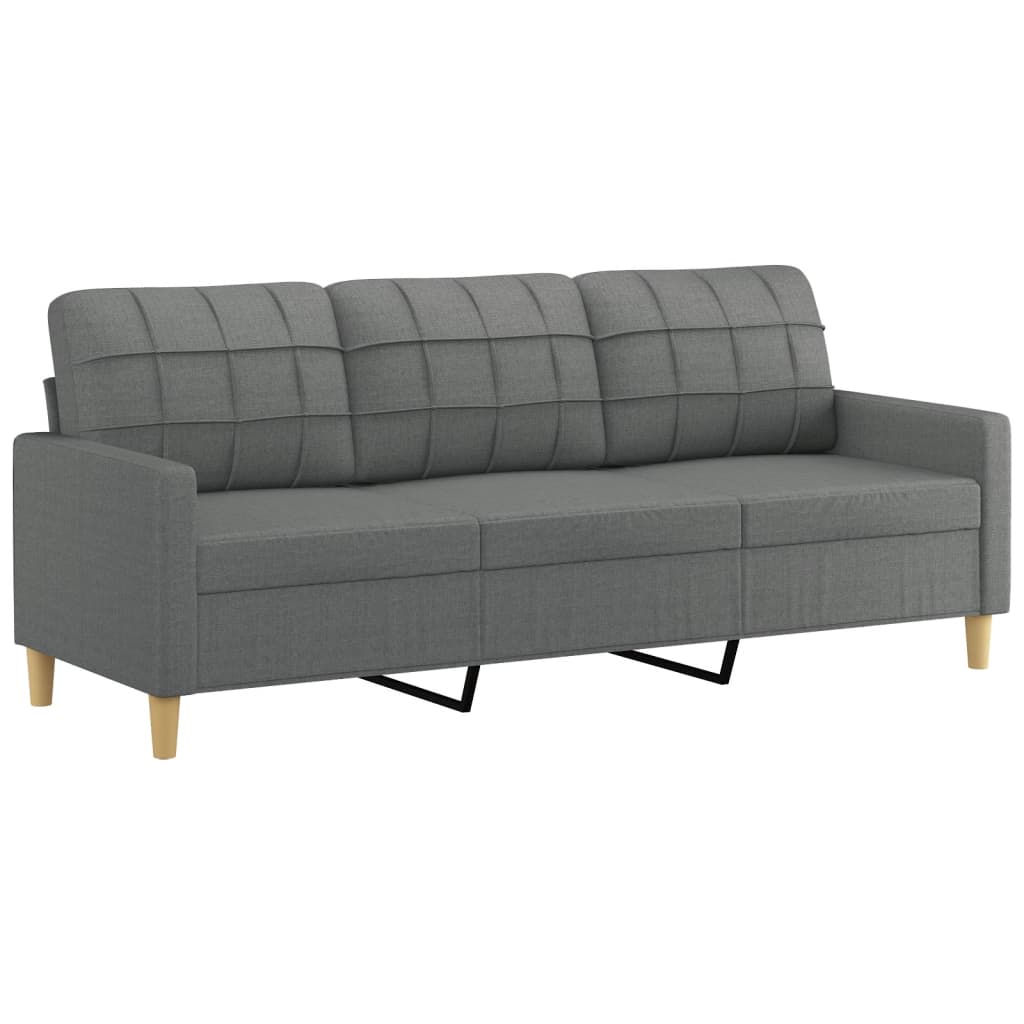 3-piece sofa set with cushions in dark grey fabric