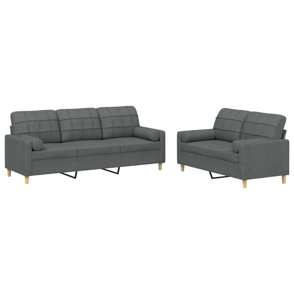 2-piece sofa set with cushions in dark grey fabric