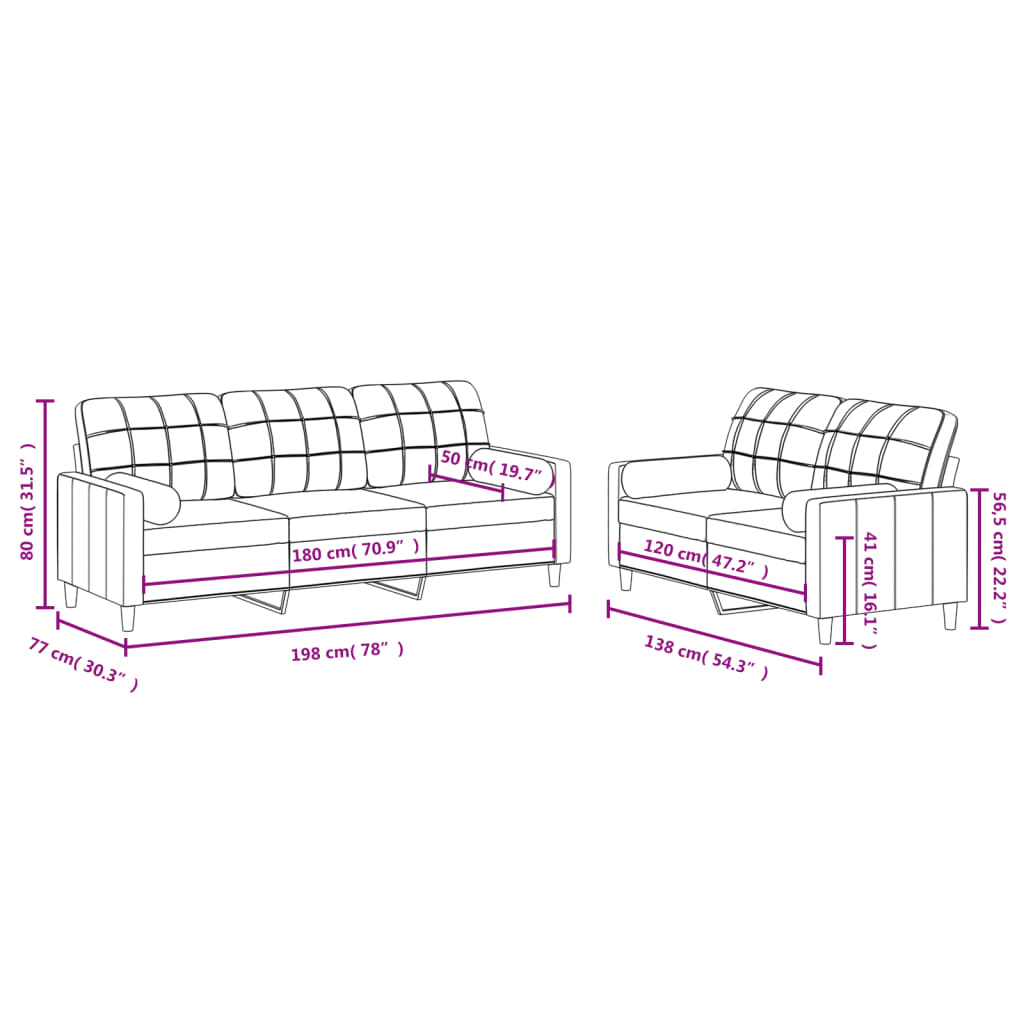 2-piece sofa set with cushions in taupe fabric