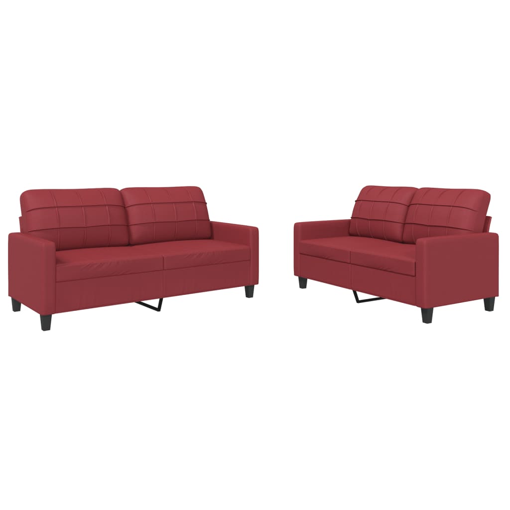 2-piece sofa set with cushions, wine red, faux leather