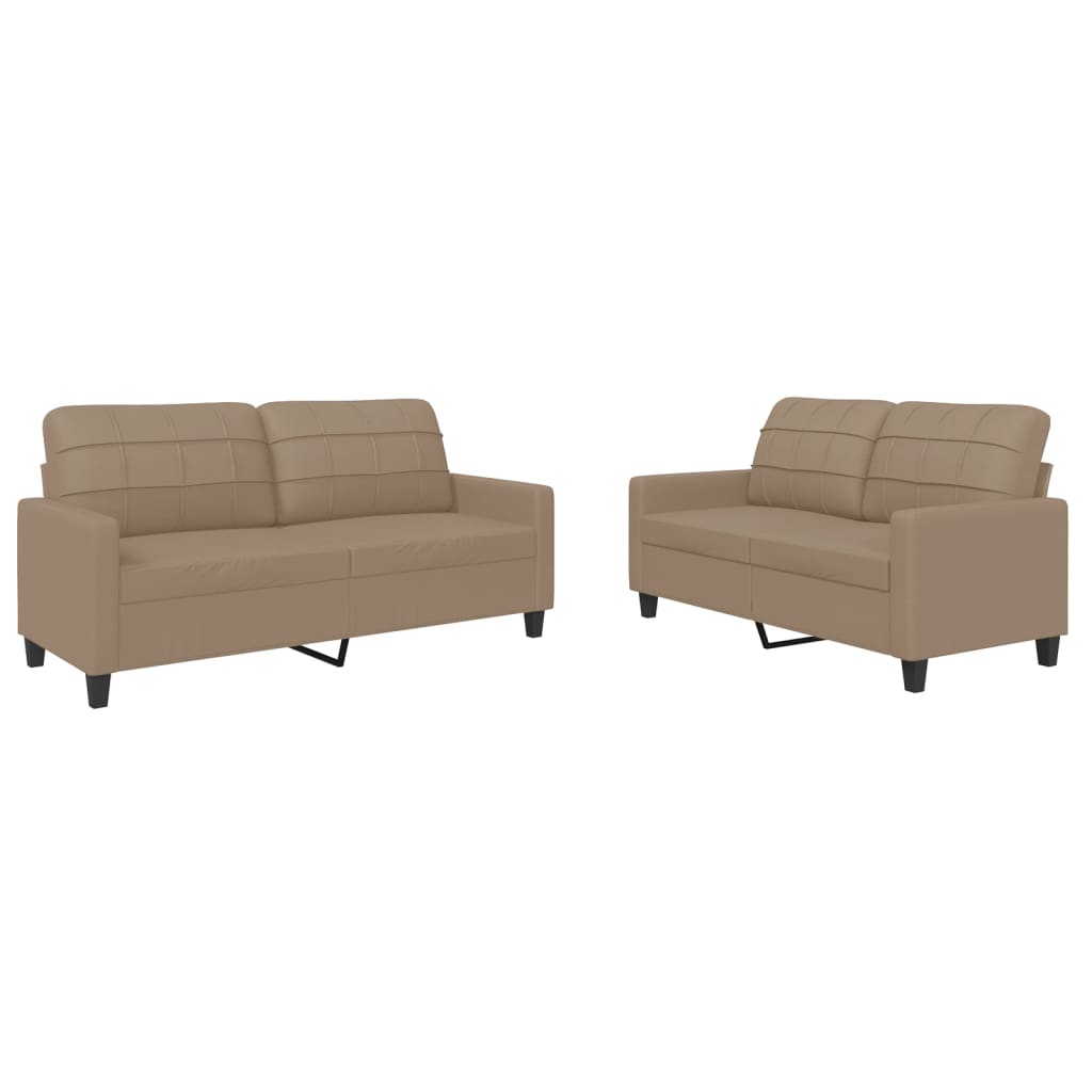 2-piece sofa set with cushions, cappuccino brown, faux leather