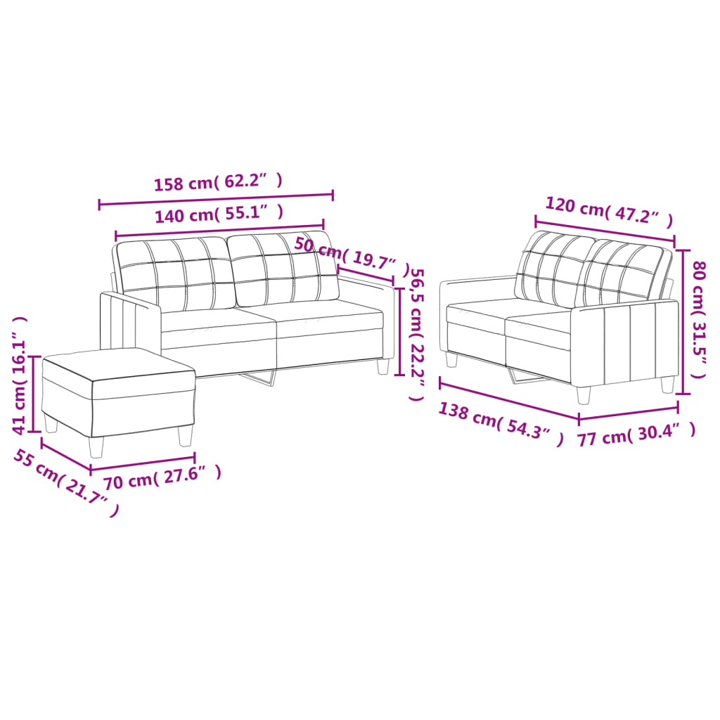 3-piece sofa set with cushions, wine red, faux leather