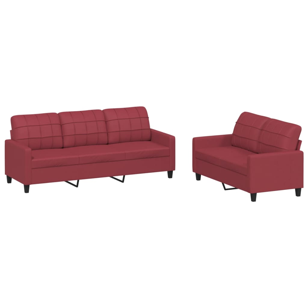 2-piece sofa set with cushions, wine red, faux leather
