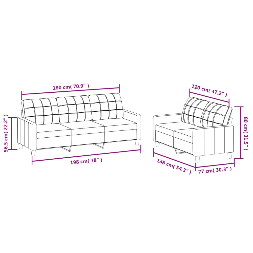 2-piece sofa set with cushions, wine red, faux leather