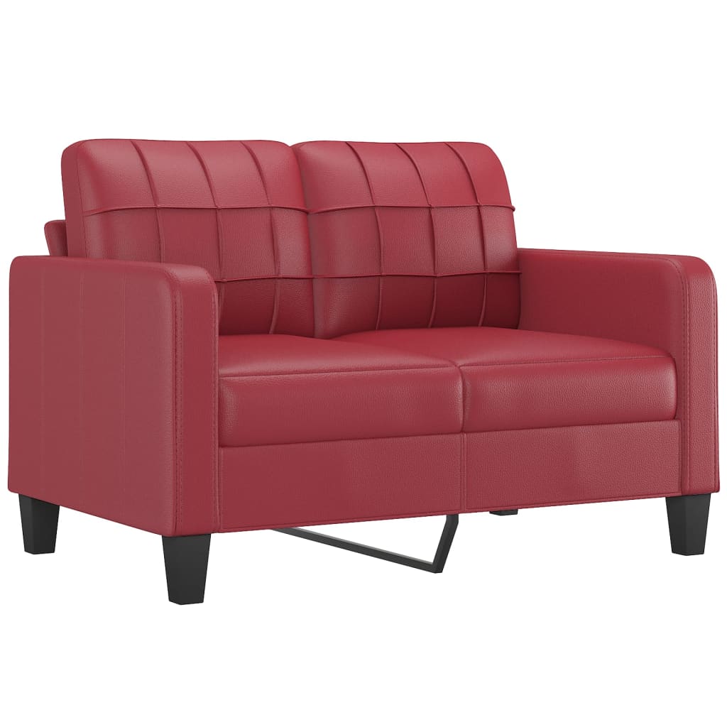 3-piece sofa set with cushions, wine red, faux leather