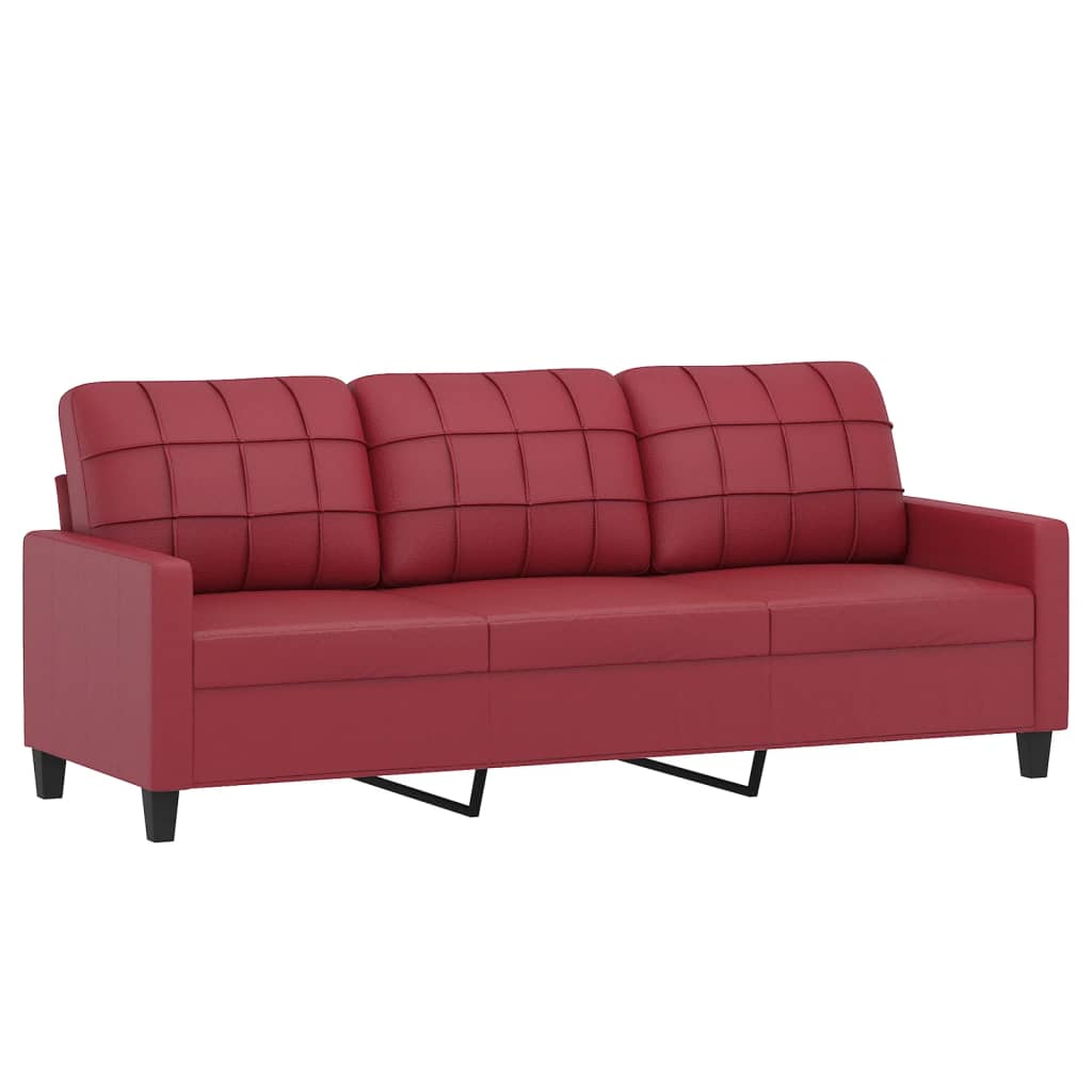 3-piece sofa set with cushions, wine red, faux leather