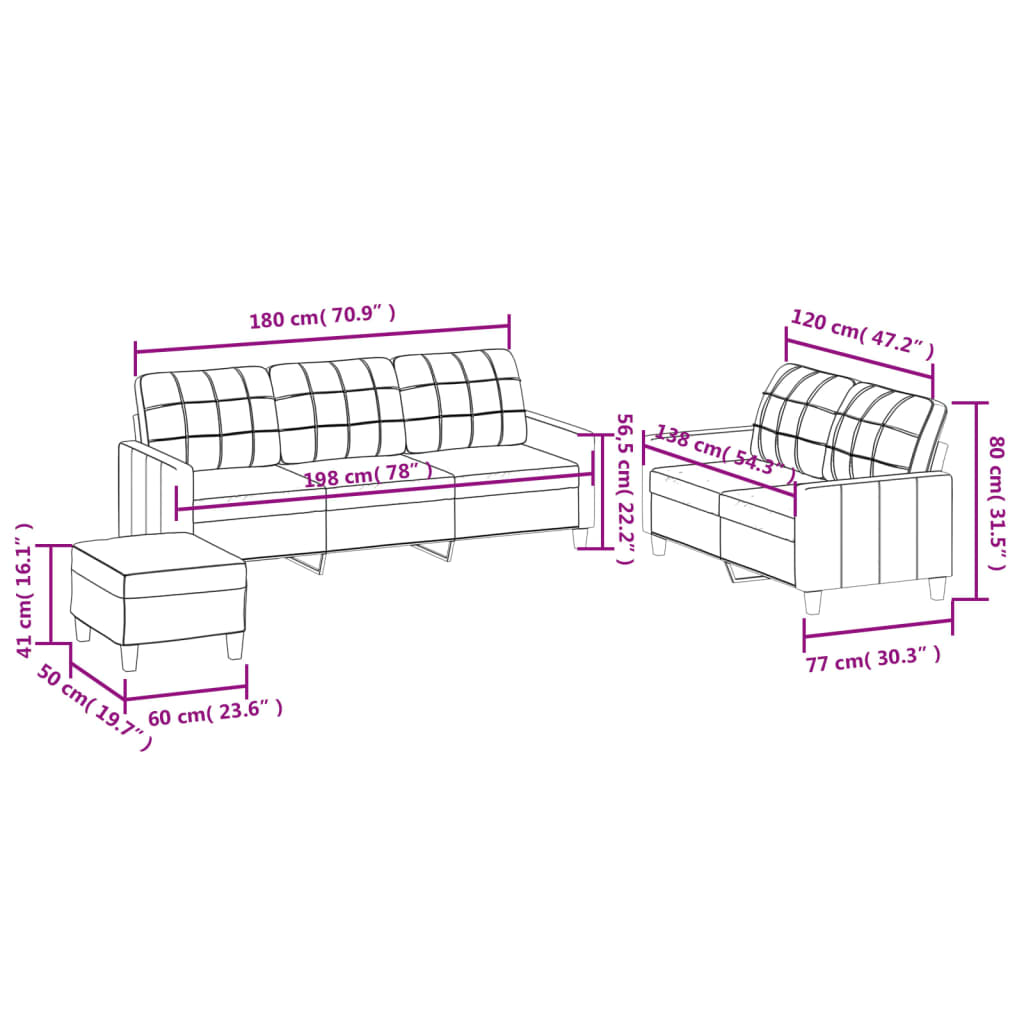 3-piece sofa set with cushions, wine red, faux leather