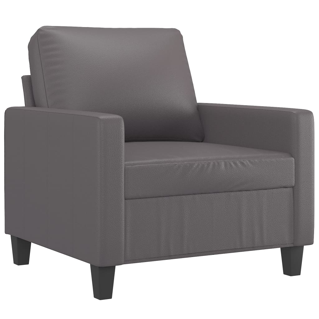 3-piece sofa set with cushions, grey faux leather