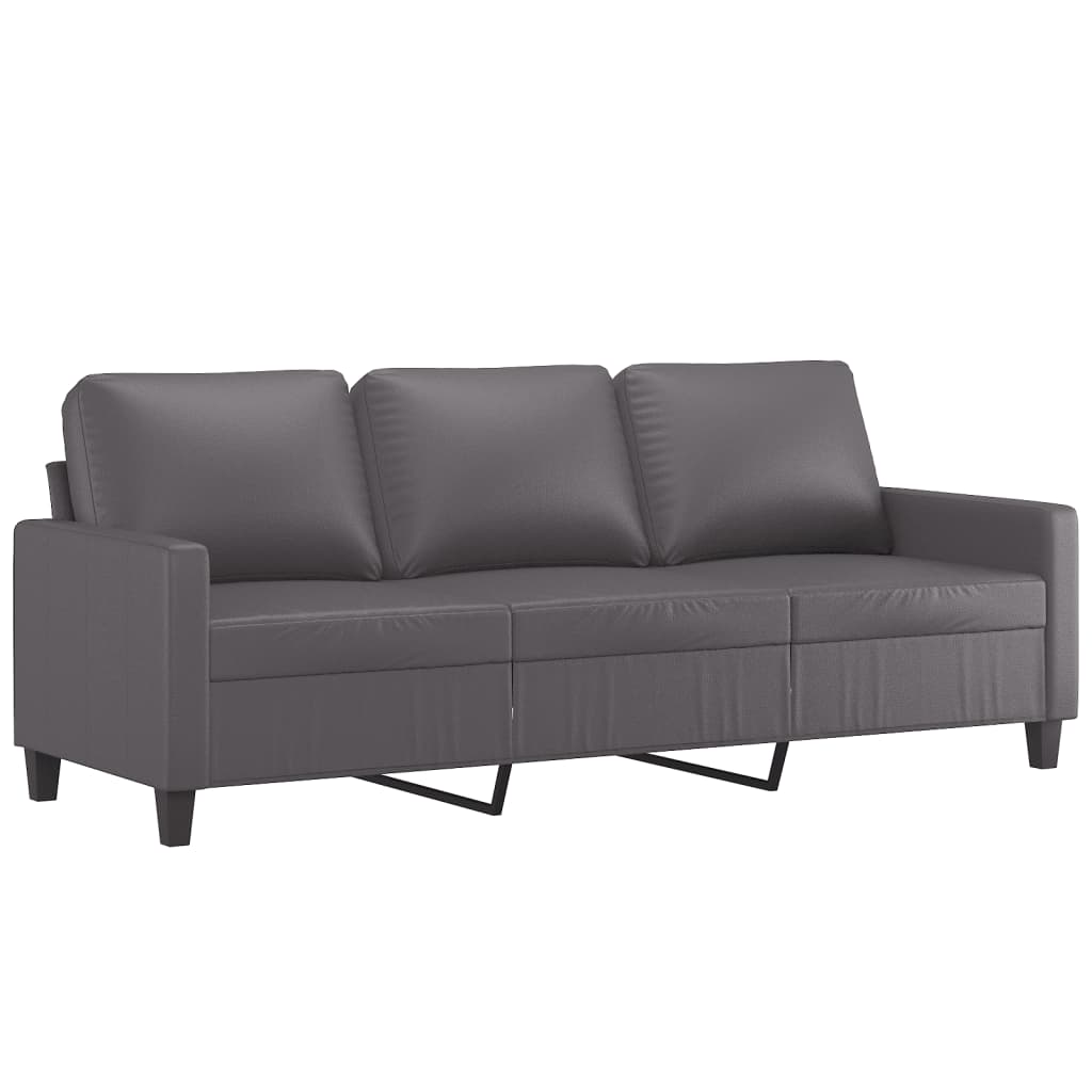 3-piece sofa set with cushions, grey faux leather