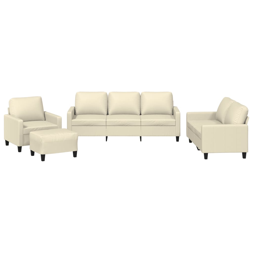 4-piece sofa set with cushions cream faux leather