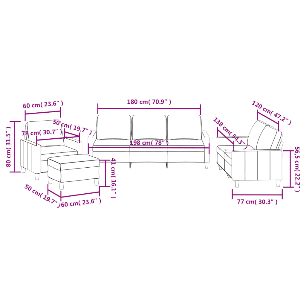 4-piece sofa set with cushions, grey faux leather