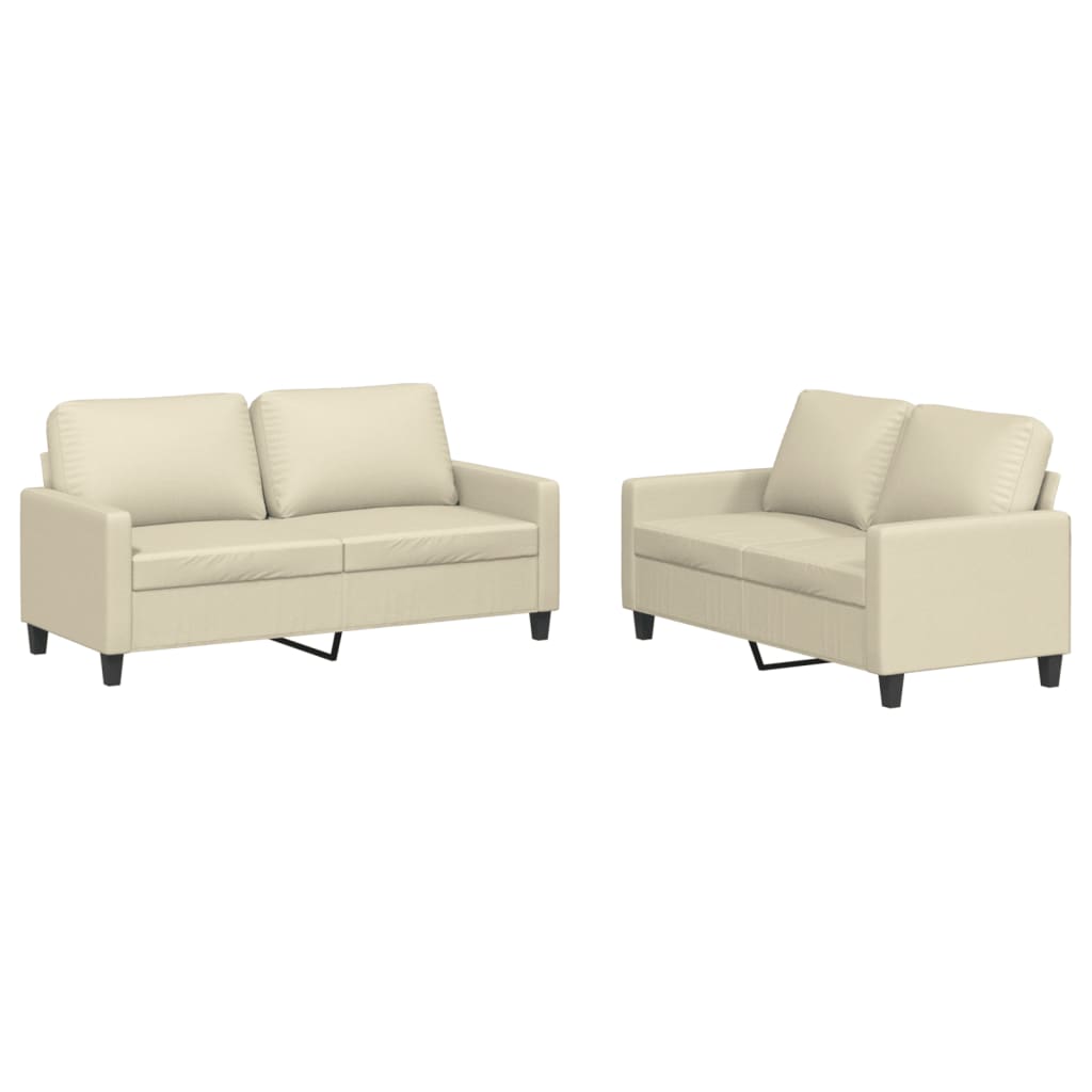2-piece sofa set with cushions cream faux leather