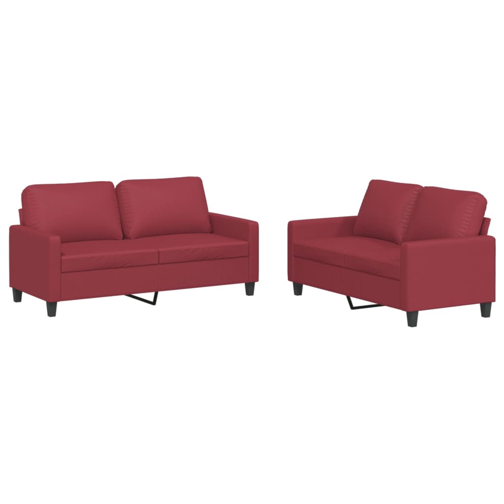 2-piece sofa set with cushions, wine red, faux leather