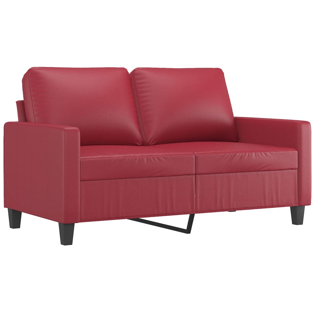 2-piece sofa set with cushions, wine red, faux leather