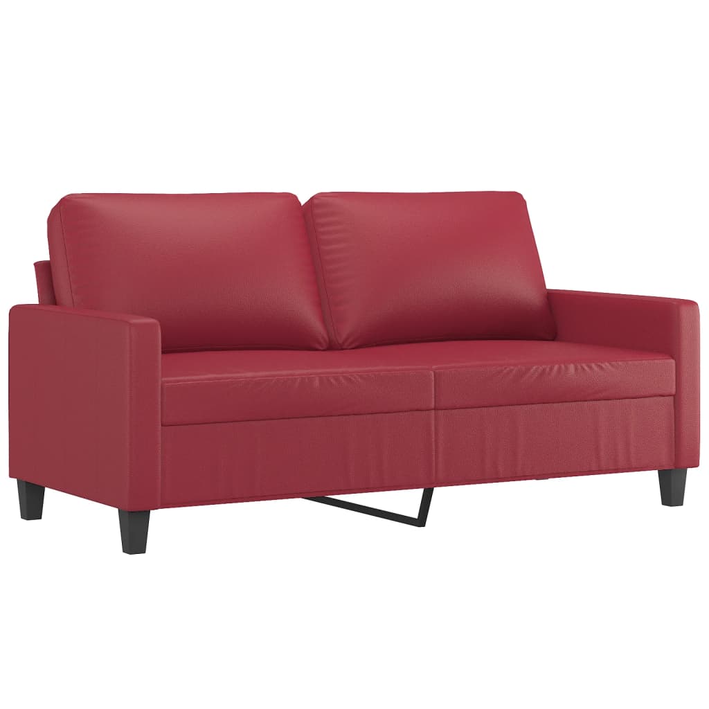 2-piece sofa set with cushions, wine red, faux leather