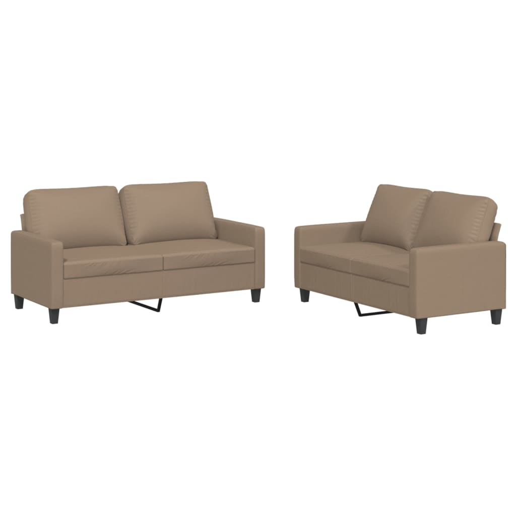 2-piece sofa set with cushions, cappuccino brown, faux leather