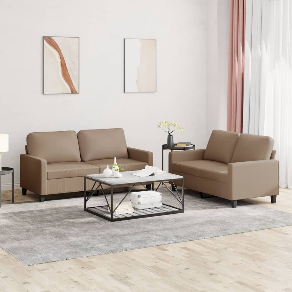2-piece sofa set with cushions, cappuccino brown, faux leather